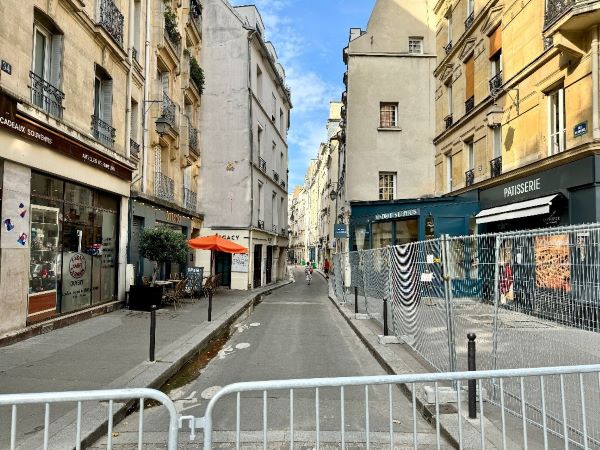 Street with barriers stopping pedestrians in Paris for the Olympics