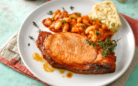 Bacon Chops with BBQ Baked Beans