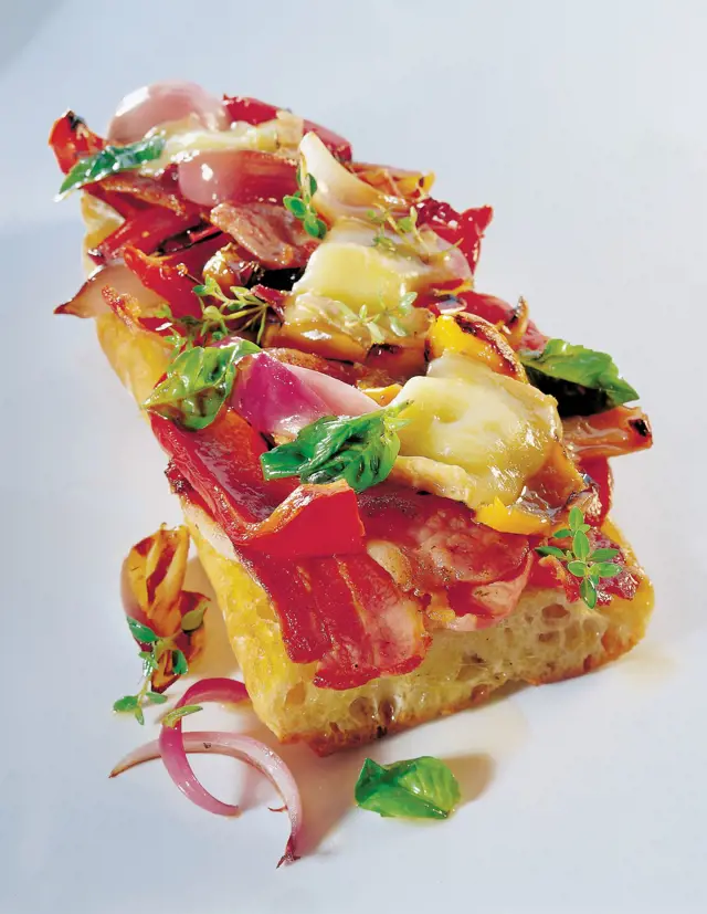 Bruschetta with Bacon and Melted Cheese
