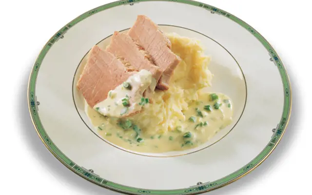 Corned Beef & Parsnip Mash with Mustard and Cider Sauce