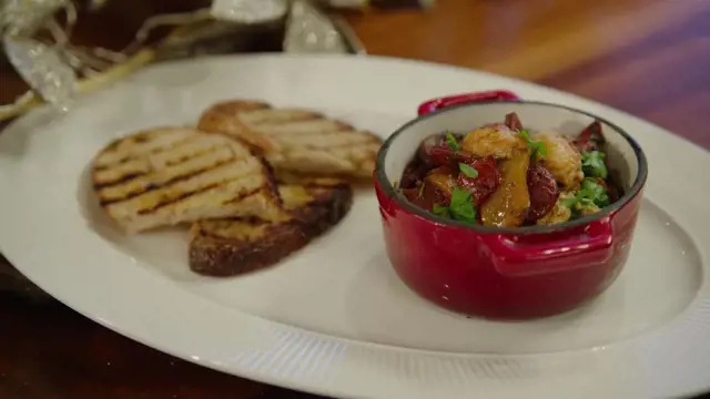 Neven’s Sizzling Prawns with Chorizo and Peppers