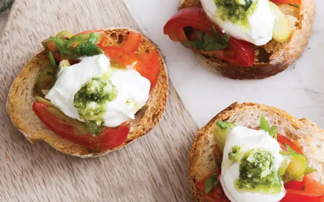 Organic Tomato, Pesto and Goats' Cheese Crostini