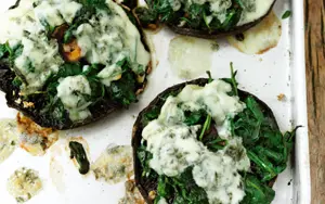 Roasted Field Mushrooms with Blue Cheese and Spinach