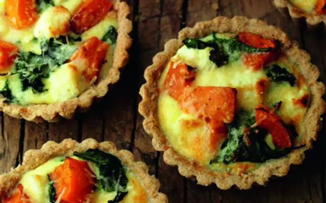 Goats Cheese Tartlets with Roasted Squash and Spinach