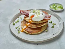 Savoury Pancakes with  Bacon and Poached Eggs