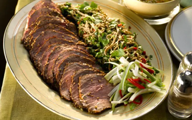Sesame Roast Fillet of Beef with Soba Noodle Salad