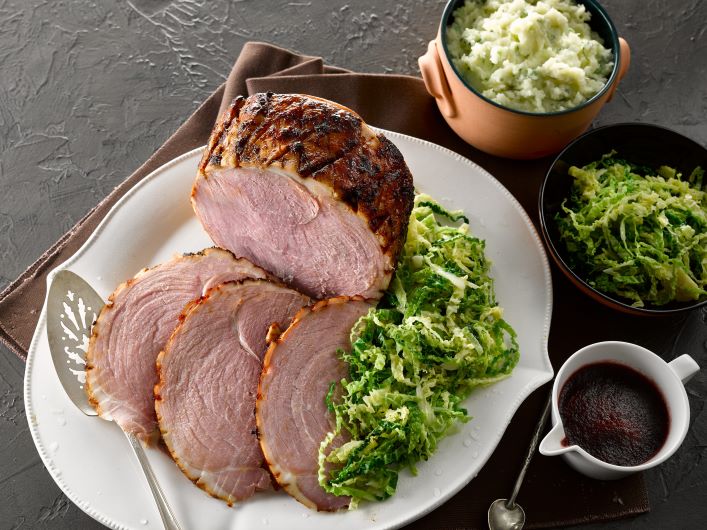 Sticky Glazed Fillet of Ham with Champ and Redcurrant Sauce