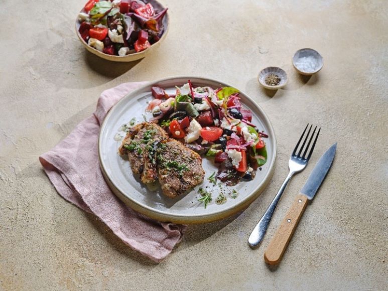 Air-Fried Lamb Chops with Feta Cheese and Beetroot Salad