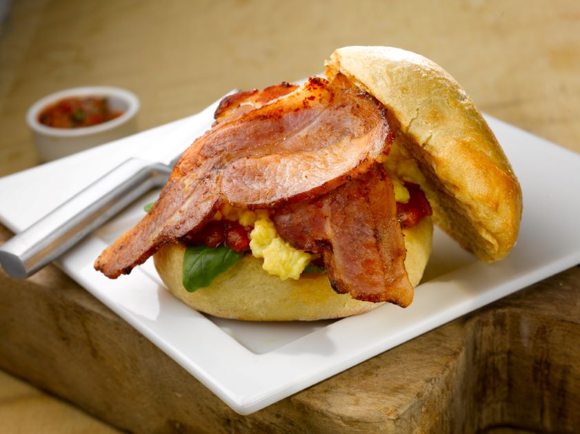Bacon Baps with Scrambled Eggs and Chilli Jam