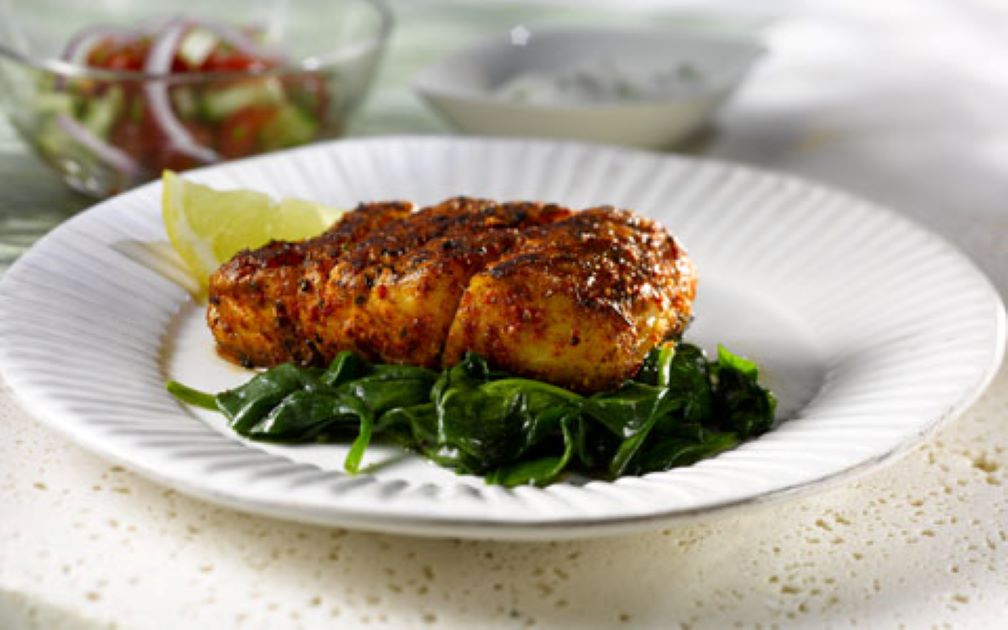 Blackened Cajun Hake with Wilted Spinach