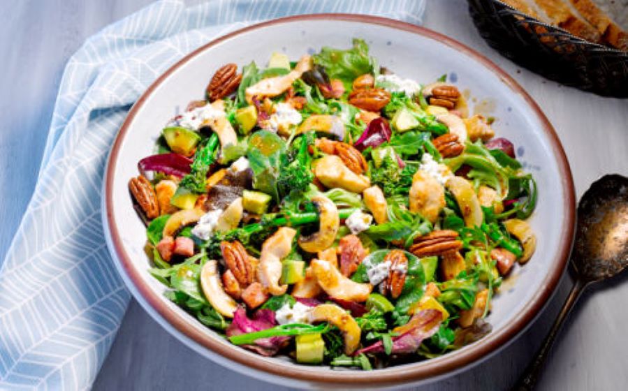 Chicken and Bacon Salad with Roasted Broccoli and Mushrooms