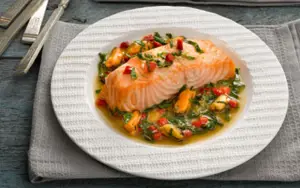 Organic Salmon with Mussels and Spinach