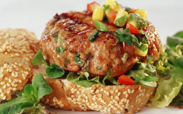 Pork Burgers with Red Pepper & Mango Salsa