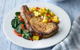Pork Chops with Mango Salsa and Spinach