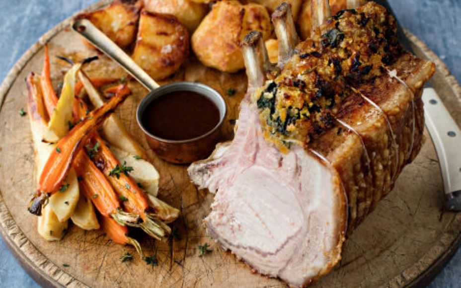 Rack of Pork with Spinach and Apricot Stuffing