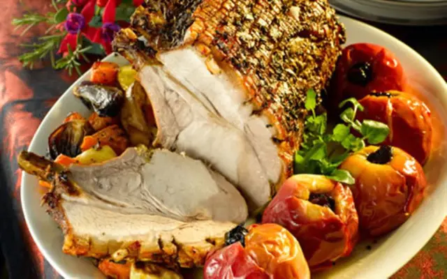 Roast Rack of Pork with Fennel and Stuffed Apples