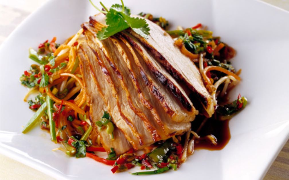 Teriyaki Pork with Bean Sprouts and Carrot Salad