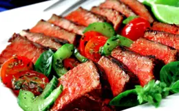 Warm Steak Salad with Tomato, Cucumber and Basil
