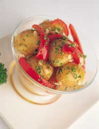 Warm Potato, Onion and Red pepper Salad