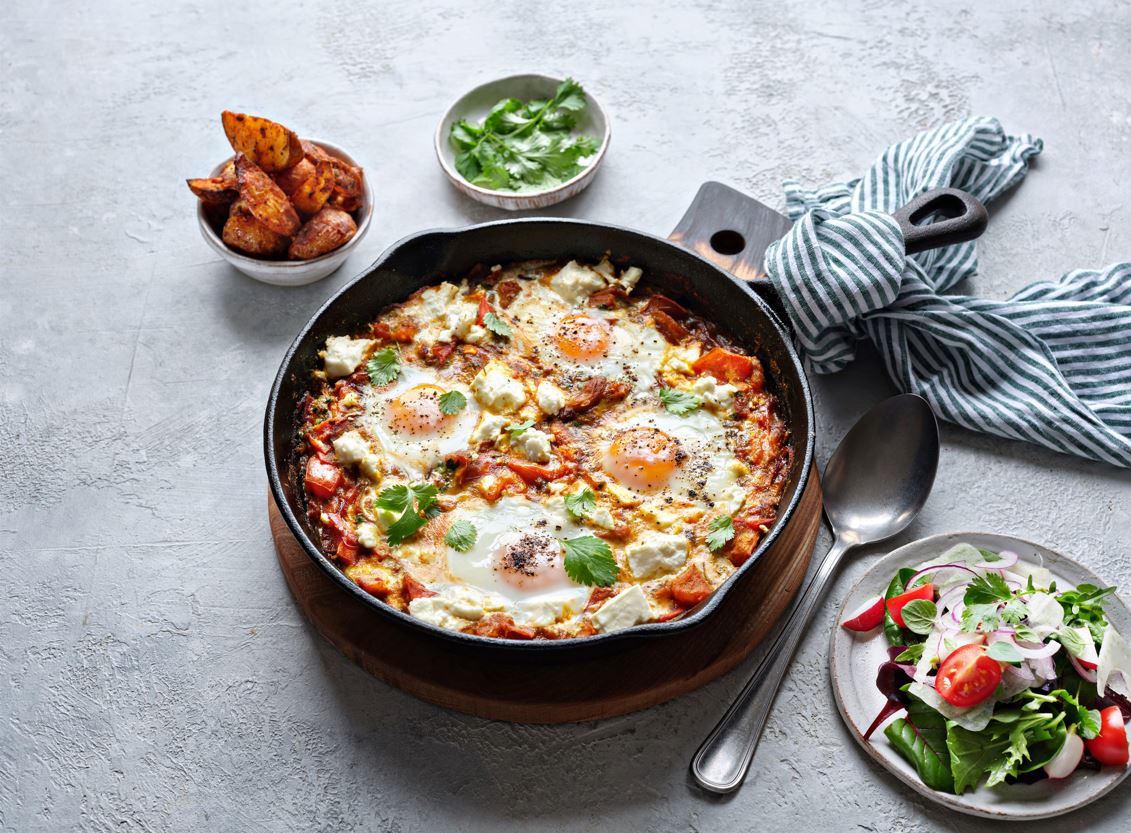 Baked Eggs with Feta and Harissa Tomato Sauce