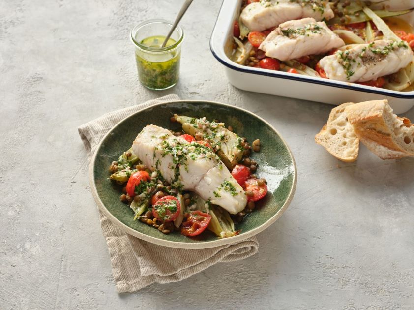 Oven Baked Pollack with Herb Salsa