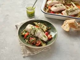 Oven Baked Pollack Recipe with Herb Salsa
