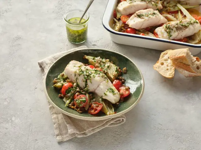 Oven Baked Pollack Recipe with Herb Salsa