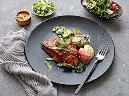 Miso Glazed Irish Salmon and Cucumber Pickle