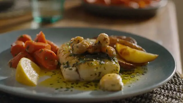 Hake and Prawns with a Herby Butter Sauce