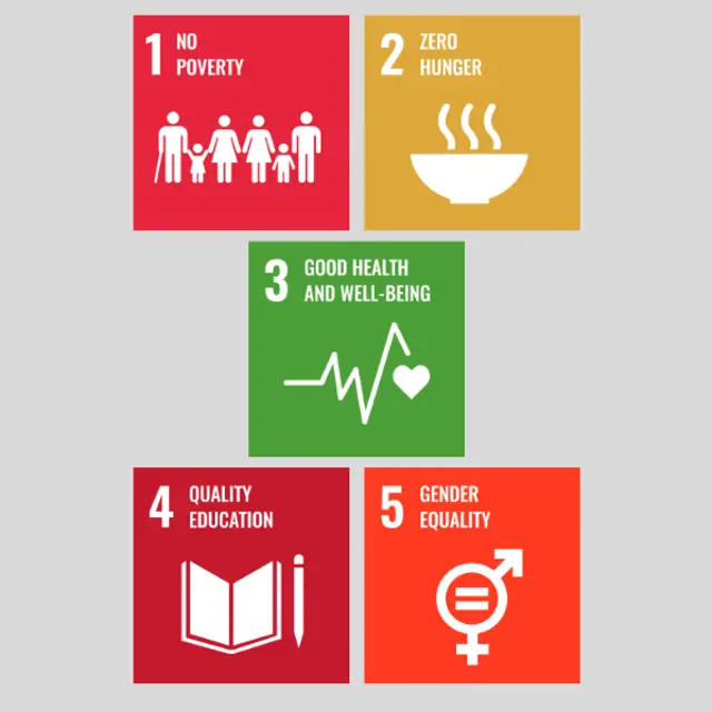 UN SDG People goals. No Poverty – End poverty in all its forms everywhere. Zero Hunger – End hunger, achieve food security and improved nutrition, and promote sustainable agriculture. Good Health and Well-being – Ensure healthy lives and promote well-being for all at all ages. Quality Education – Ensure inclusive and equitable quality education and promote lifelong learning opportunities for all. Gender Equality – Achieve gender equality and empower all women and girls.