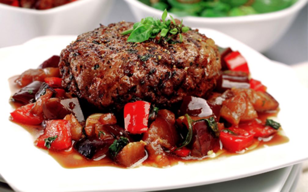 Beef Burgers with Sweet & Sour Aubergine