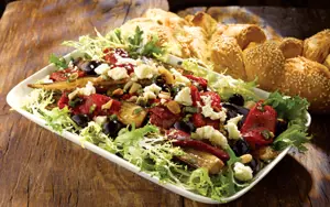 Organic Salad with Roasted Vegetables, Salad Leaves and Cheese