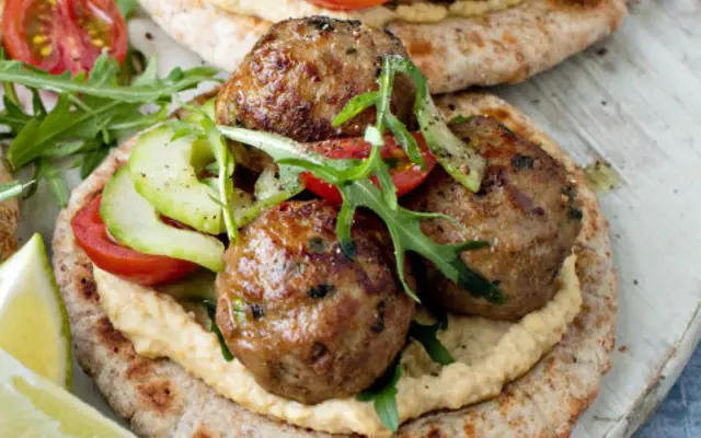 Lamb Koftas with Cherry Tomato and Cucumber Salad