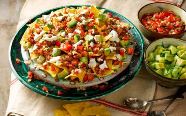 Beef Mince Nachos with Tomato Salsa, Avocado and Soured Cream