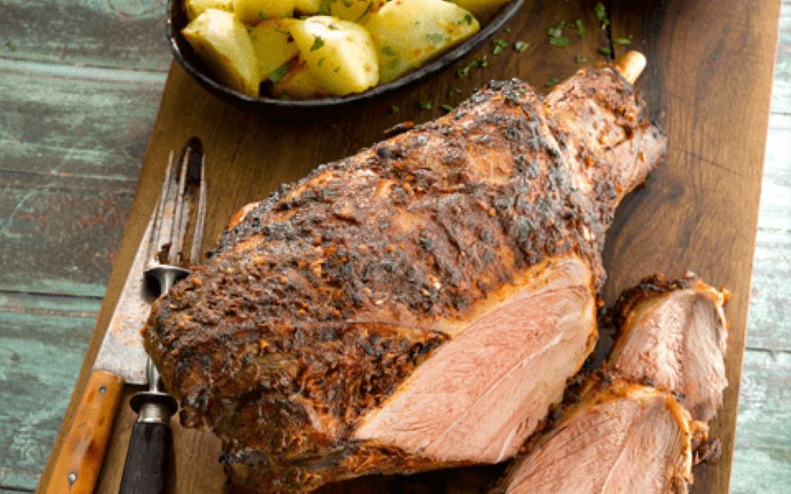 Roast Spiced Leg of Lamb with Coriander Yogurt