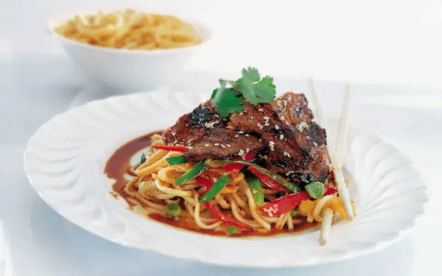 Stir-Fry Lamb with Noodles and Hot and Sour Dressing