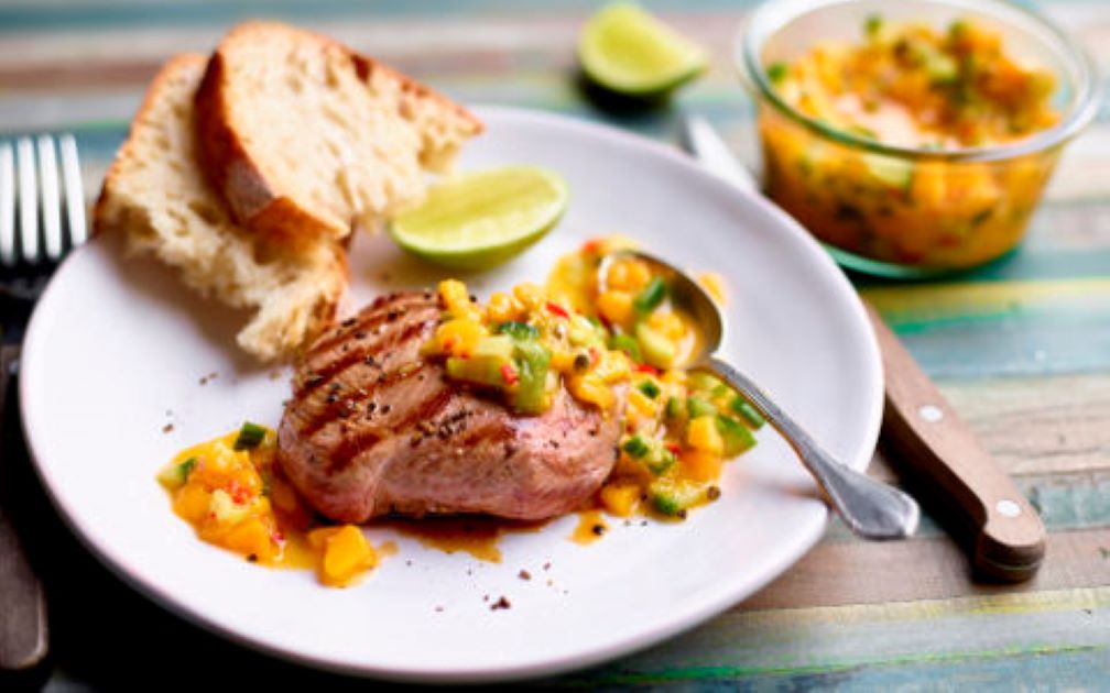 Grilled Lamb Steaks with Spicy Mango Salsa